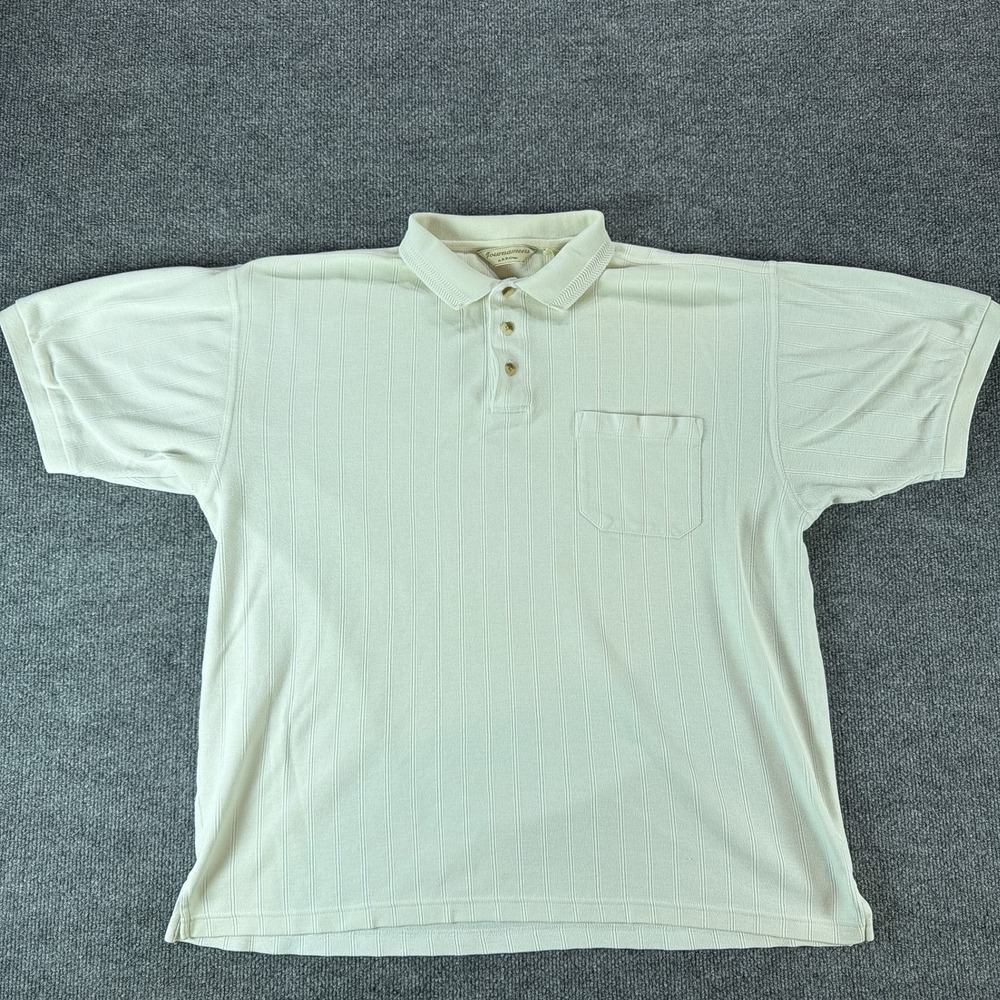 Arrow Tournament Polo Shirt Golf Large Cream Textured Stripe Short Sleeve Pocket